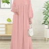 robe abaya modeste pour femmes musulmanes robe simple à manches bulles col rond robe abaya islamique respirante