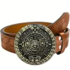 ceinture de cowboy occidentale pour hommes, ceinture rétro avec boucle de calendrier solaire aztèque maya, style vintage de personnalité hip hop, ceinture unisexe pour pa