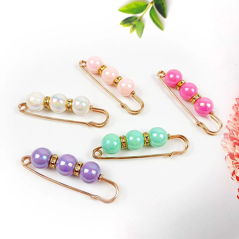 Épingles de sûreté pour kilt en métal doré, 5.8cm, avec perles ab comme outil de collecte de taille, épingles de sûreté pour bijoux, clips pour hijab, 10 pièces