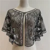 femmes châle paillettes couleur unie voir à travers brillant couvrir printemps automne maille cape manteau pour fête de mariage banquet