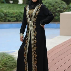 Abaya-Robe longue musulmane pour femmes, caftan à paillettes et perles, tenue élégante, épissure, maxi, vêtements islamiques Abaya-Robe longue musulmane pour femmes, caftan à paillettes et perles, tenue élégante, épissure, maxi, vêtements islamiques