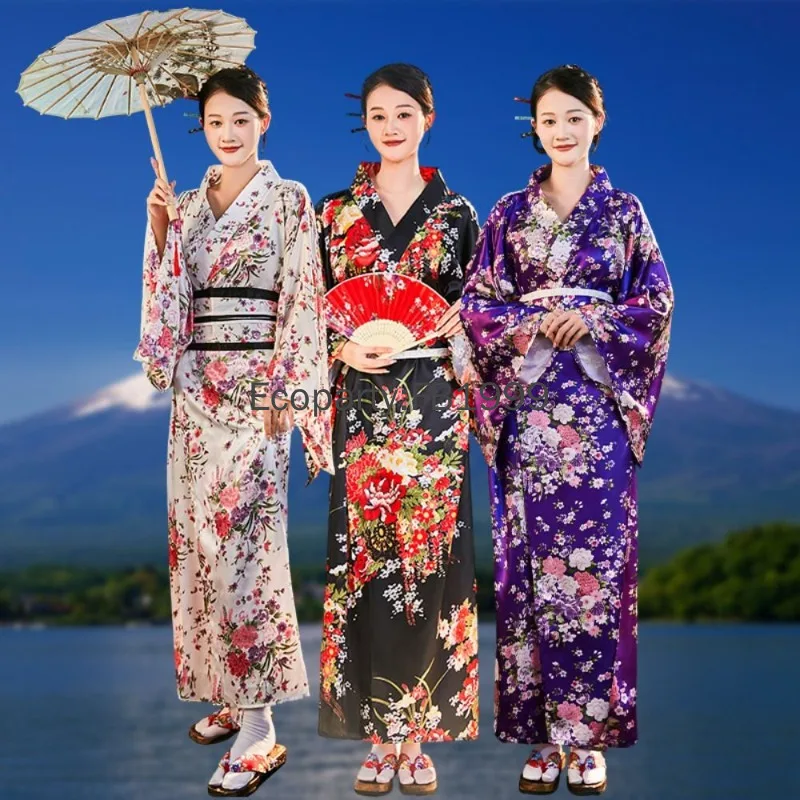 kimono yukata traditionnel japonais avec obi pour femmes, robe de soirée vintage, geisha, costume de cosplay pour spectacle sur scène