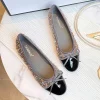 2025 marque tweed tissu appartements femme couleur mixte noeud papillon ballerines paillette chaussures dames sans lacet mocassins peu profonds ballet mocasines