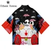 kimono chat japonais pour hommes et femmes, cardigan à motif de samouraï, vêtements traditionnels harajuku, vêtements de plage d'été haori