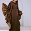 abaya marron foncé pour femmes musulmanes, avec manches à volants brillantes, pour la mode modeste islamique, prières, mariages, événements religieux, nouvelle collection