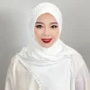hijab musulman perlé simple, couverture complète, couleur unie, chapeaux hijab arabes, voile, turban doux, casquette pour femme