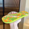 tongs de plage d'été pour femmes, attelle antidérapante, pantoufles à fond plat imprimées de fleurs douces, pantoufles de voyage eva