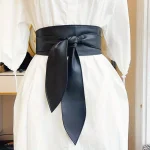 Ceinture Obi à nœud papillon noir, Corset à nœud noué, larges ceintures en PU, ceinture cintrée, robe élégante, manteau, ceinture pour femmes