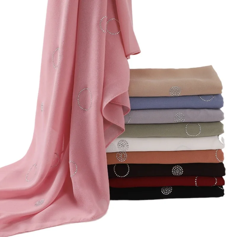 mode hijab pour femmes écharpe avec pain nouvelle bulle en mousseline de soie à la main collant fleur bateau ancre longue serviette gaze foulard musulman