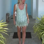 Robe courte à paillettes pour femmes, Sexy, col carré, glands, sans manches, Patchwork, ligne a, robes de soirée, charmantes dames, Streetwear