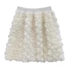 Jupe courte tridimensionnelle à fleurs de roses pour femmes, couleur unie, douce, taille haute, élégante, 2025