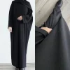 abaya en tricot côtelé pour femmes musulmanes, hijab décontracté, robe, islam, dubaï, turquie, tenue modeste, ramadan, eid, kaftan, hijine y, vêtements d'automne et d'hiver