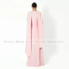 robe de soirée saoudienne rose manches longues une ligne col rond robes de soirée modestes pour les femmes 2025 perles châle robe formelle moderne