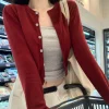 alobee – cardigan rouge en tricot pour femmes, vêtements d'extérieur, pull court, haut à manches longues, chemise à bascule, début d'automne, nouvelle collection 2024