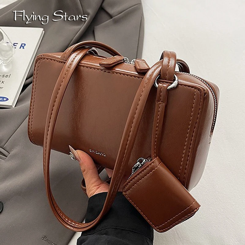 Sac à main marron en cuir PU pour femmes, petit sac texturé vintage, polyvalent, mode coréenne