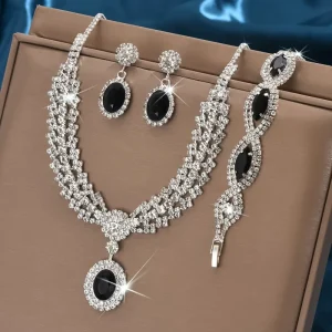 Ensemble de bijoux de mariée élégants, collier, boucles d&rsquo;oreilles avec strass scintillants, parfait pour les fêtes de mariage
