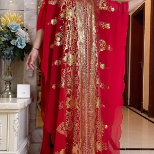 2025 nouvelles femmes africaines Dashiki mode musulmane Abaya élégant en mousseline de soie manches chauve-souris paillettes Robe ample Robe élégante taille libre