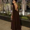 dos nu café fluide robe de soirée sexy décolleté plongeant abaya robe de bal moderne une ligne offre spéciale gala fête vêtements de cérémonie