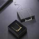 Bijoux islamiques personnalisés avec nom arabe, collier pour femmes et hommes, lettre personnalisée, bijoux en acier inoxydable, plaque signalétique, ras du cou, cadeaux de fête