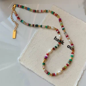 Nouveauté perles colorées à la mode pierre perle d&rsquo;eau douce naturelle 14K or rempli femme ensemble de bijoux pour collier Bracelet cadeaux