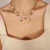 Collier de perles d&rsquo;eau douce naturelles pour femmes, fait à la main, en pierre naturelle, ras du cou, breloques en forme de cœur, bijoux de luxe pour femmes