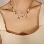 Collier de perles d&rsquo;eau douce naturelles pour femmes, fait à la main, en pierre naturelle, ras du cou, breloques en forme de cœur, bijoux de luxe pour femmes