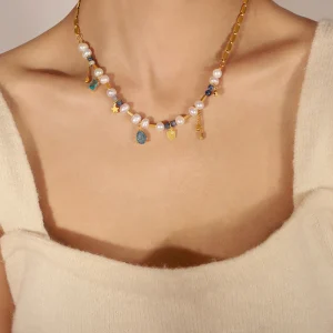 Collier de perles d&rsquo;eau douce naturelles pour femmes, fait à la main, en pierre naturelle, ras du cou, breloques en forme de cœur, bijoux de luxe pour femmes