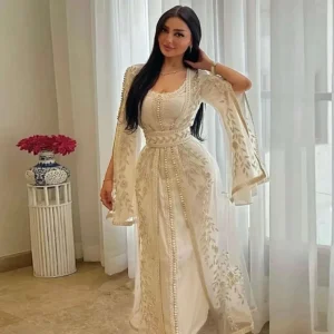 Robes de soirée musulmanes pour femmes, caftan marocain, ligne A, appliques transparentes, dentelle, Dubaï, arabe, Turquie, Abaya, robe islamique personnalisée