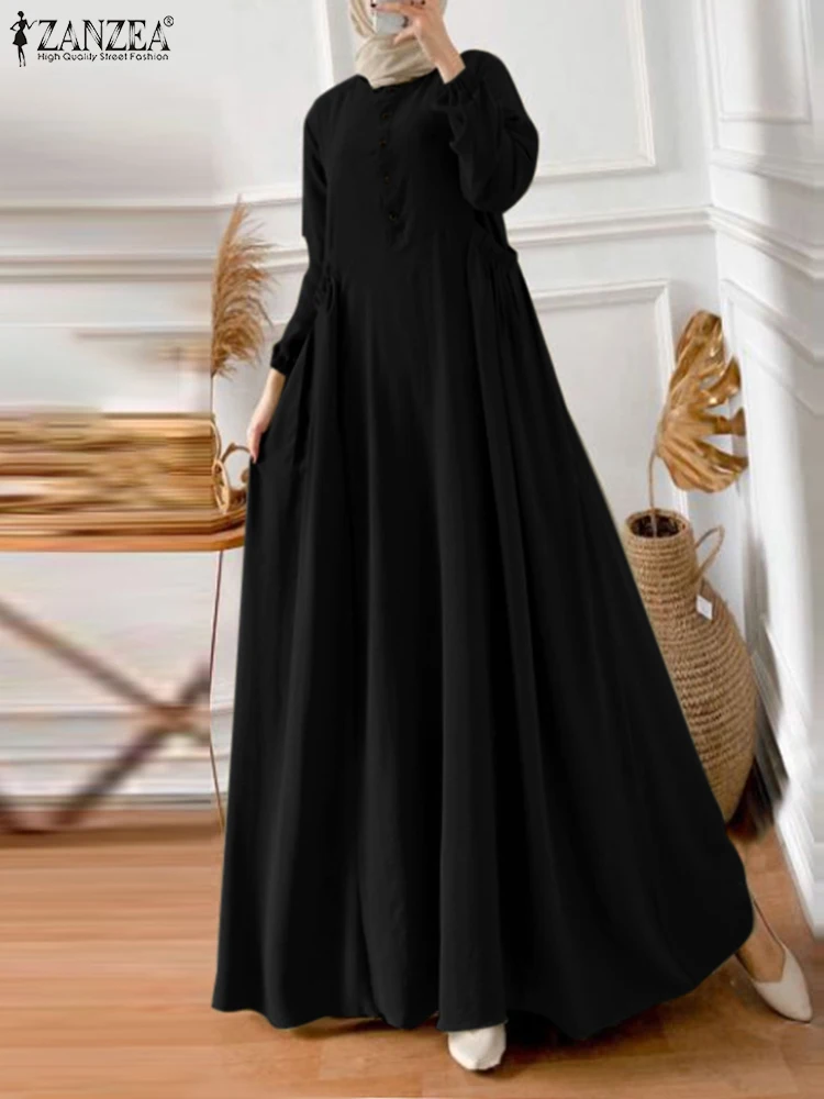 mode élégante automne maxi robes zanzea femmes 2025 à manches longues solide robe d'été islamique robe musulmane abaya robe une ligne robes