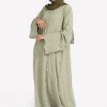 Abaya islamique musulman élégant pour femmes, broderie florale vert clair, poignets délicats, idéal pour les États-Unis, l&rsquo;Arabie Saoudite, le Qatar