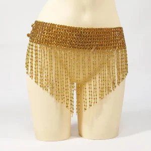 Shimmy-Ceinture extensible perlée pour la danse du ventre avec cloches, accessoires de danse, ceinture triangle, ensemble de bijoux, collier et bracelet