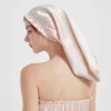 turban long en soie naturelle, bonnet épais pour cheveux, bonnet de nuit pour dormir, cheveux bouclés, bonnet en soie pour dormir, enveloppe élastique en soie