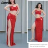 robe d'entraînement du ventre sexy pour femmes, haut de danse orientale à paillettes, ensemble jupe longue, costume de danse du ventre, nouveau costume de spectacle sur scène