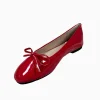 femmes bout rond ballerines fond éponge chaud nouveau 2024 chaussures italiennes en cuir verni classique nœud papillon dressing slip on 34 48 47
