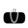 pochette de soirée en velours avec motif en v et strass et détail d'anneau – sac à main de cocktail noir élégant pour femmes, sac à main de fête de luxe