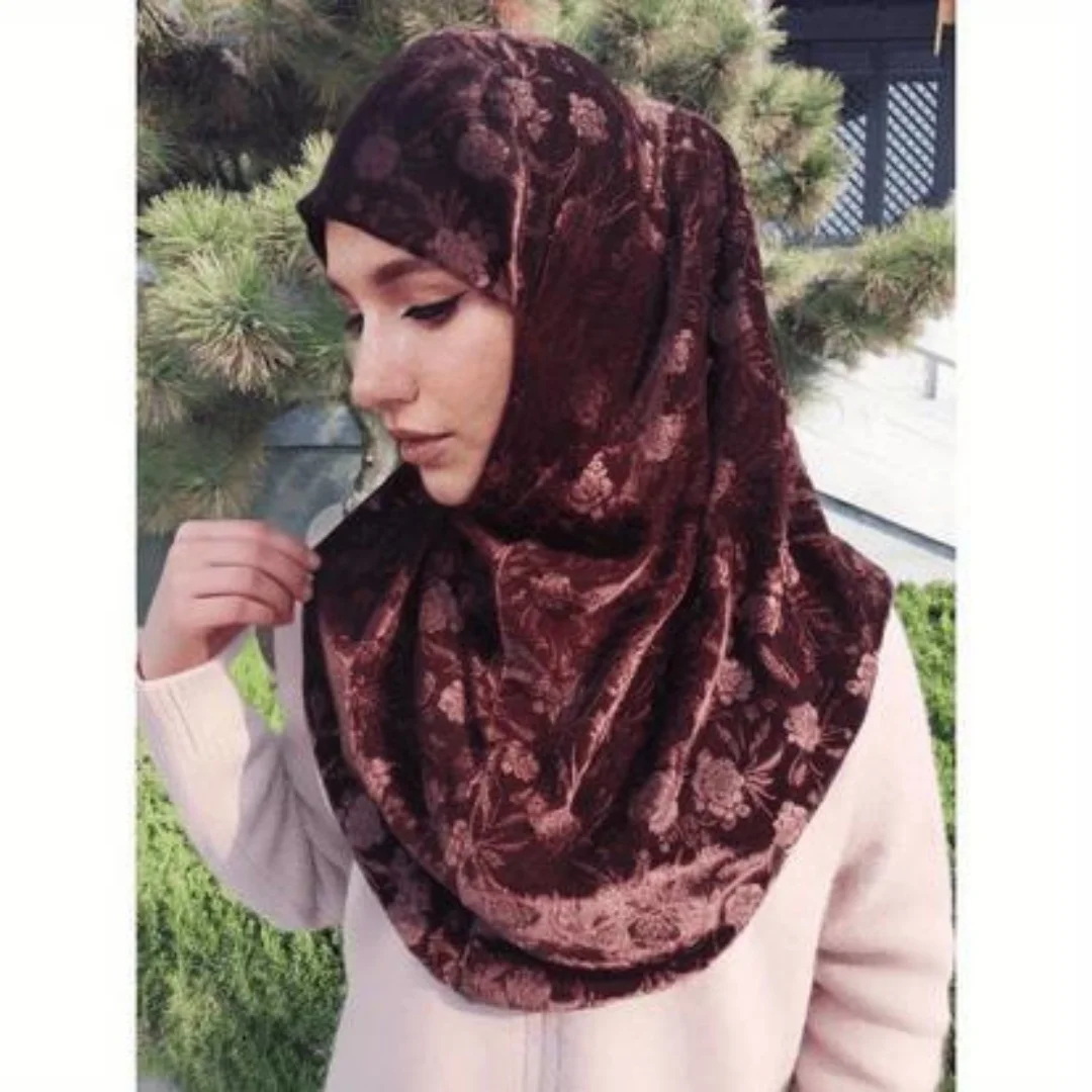 femmes doux velours une pièce hijab longue turban musulman islamique pleine tête impression hijab écharpe