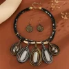 ensemble de bijoux multicouches incrustés de strass, collier africain en cristal, boucles d'oreilles, tissé à la main, exagération, ensemble de bijoux pour femmes