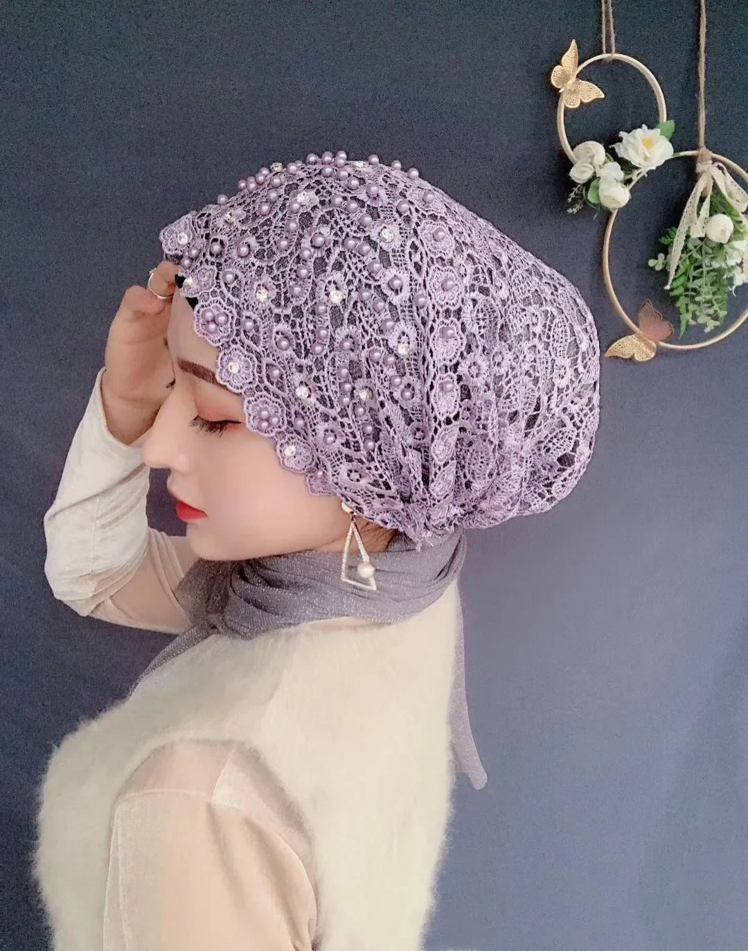 luxe dentelle perles turban casquette dubaï femmes musulmanes fête foulard prêt à porter hijab mode châles bandeau malaisie chapeaux