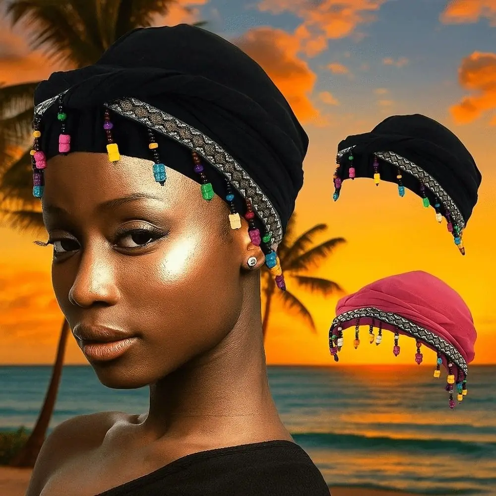 foulard élastique coloré perlé, hijab respirant, turban de queue imprimé, style indien hip hop, pré cravate, enveloppes de tête pour l'extérieur