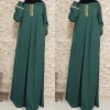 abaya musulman style ethnique imprimé islam abaya robe couleur unie ample robe décontractée femme musulman pour l'arabie du moyen orient