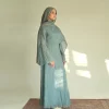 eid abaya avec châle ensemble winkle 2 couches modeste femme musulmane robes dubaï robe de soirée de luxe caftan robe ramadan islam vêtements