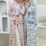Femmes musulmanes dubaï Abaya luxe Double couche en mousseline de soie imprimé Robe Hijab caftan Ramadan Robe Femme Islam robes africaines Kebaya