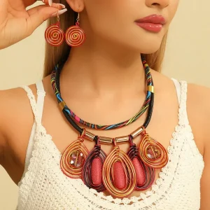 Ensemble de bijoux multicouches incrustés de strass, collier africain en cristal, boucles d&rsquo;oreilles, tissé à la main, exagération, ensemble de bijoux pour femmes