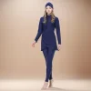 1 ensemble femmes musulmanes modeste patchwork hijab maillot de bain à manches longues sport burkinis islamique vêtements de bain