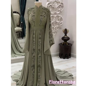 Florettarobe caftan marocain robe de soirée musulmane a-ligne manches longues en mousseline de soie Applique dubaï arabe Abaya islamique personnalisé
