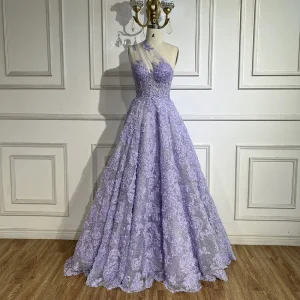 Robe de bal de luxe pour femmes, asymétrique épaule dénudée, ligne a, avec des Appliques en dentelle, arabe, lilas, sur mesure, LA72619, 2025