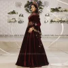 Élégant bordeaux marocain caftan robe de soirée une ligne perle haute callor musulman robe formelle velours dubaï dentelle célébrité robe de soirée