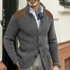 cardigan à simple boutonnage pour homme, pull tricoté, manteau, patchwork, manches longues, col à revers, slim fit, nouvelle collection automne hiver