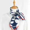 foulards en soie naturelle college de fleurs rayées pour femmes, mouchoir en sergé, hijab en soie véritable, cadeaux de luxe, bleu et blanc, printemps et automne