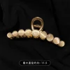 Épingles à cheveux en perles métalliques pour femmes, élégantes, en pierre opale, griffe géométrique creuse, barrette vintage, accessoires pour cheveux